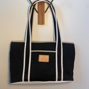 Vintage The Sak  Black Crochet and White Faux Leather Tote Bag
